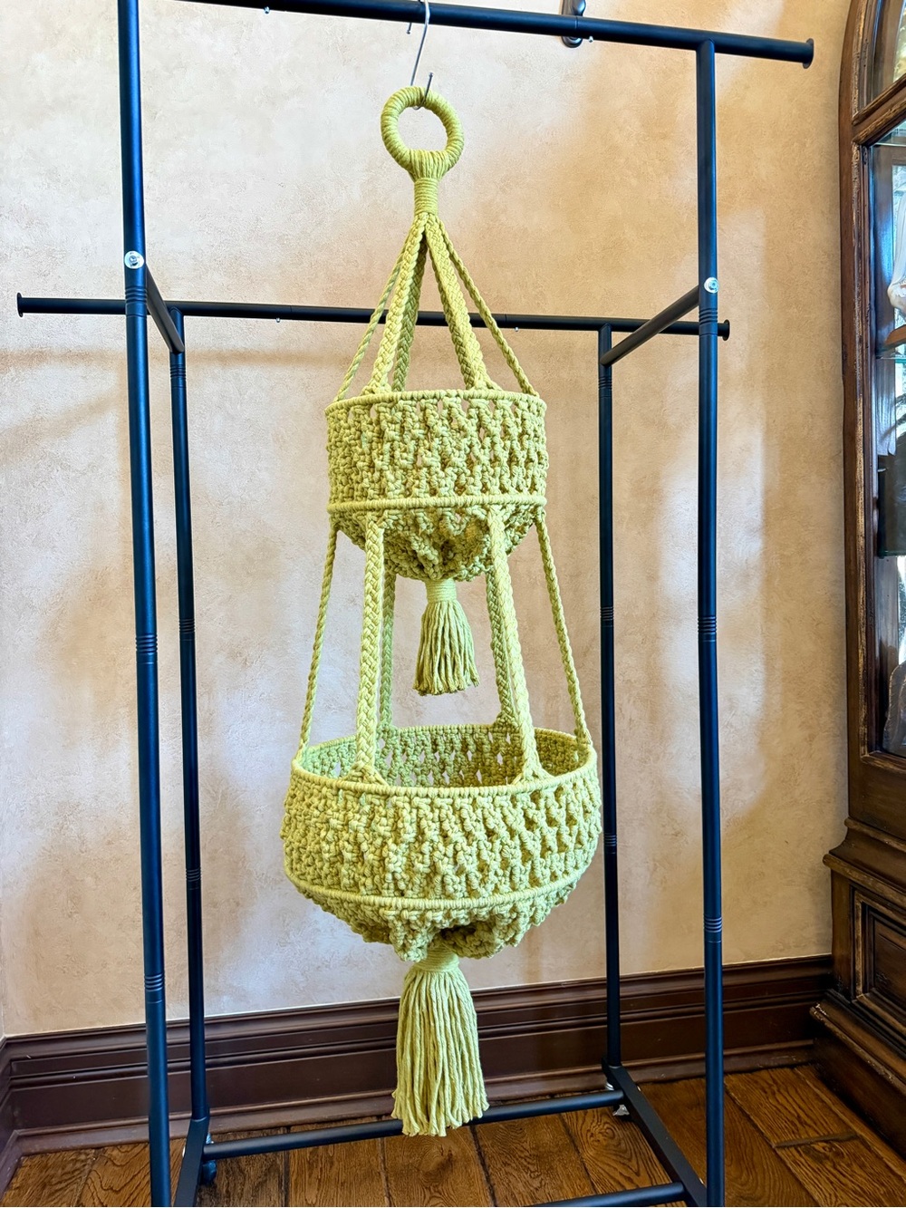 Original GoodVibeGoda Handmade Moss Green Macramé Hanging Basket - Home Accents